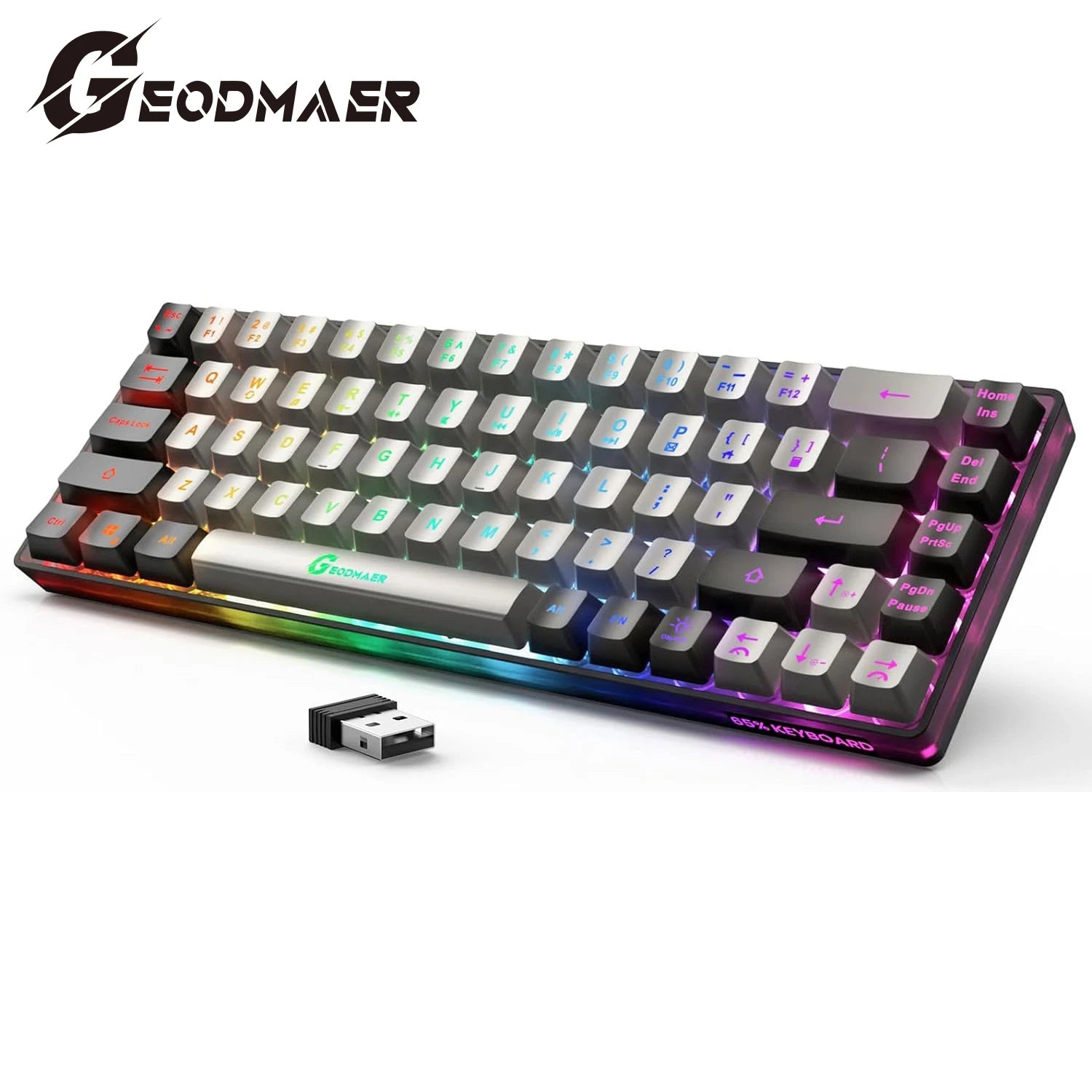 Elevate Your Gaming Experience with the GEODMAER Rechargeable Wireless Backlit Keyboard - 68 Keys Membrane Design for PC in English/Spanish Layout