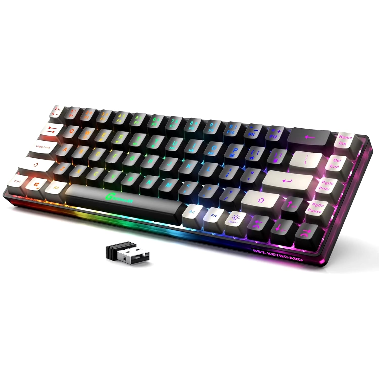 Elevate Your Gaming Experience with the GEODMAER Rechargeable Wireless Backlit Keyboard - 68 Keys Membrane Design for PC in English/Spanish Layout