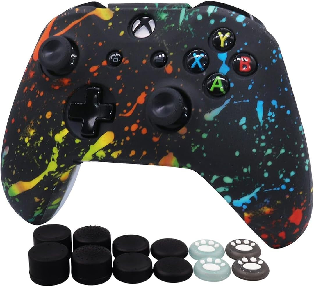 Controller Skin for Xbox One, Anti-Slip Silicone Controller Cover Protector Case Compatible for Xbox 1 Wireless/Wired Gamepad Joystick with 4 Thumb Grips Caps and Black Pro Thumb Grip X 8