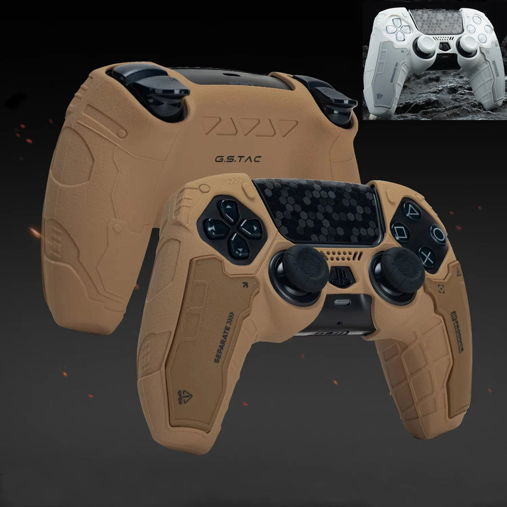 Tactical Mecha Matte Silicone Soft Protector Sticker Skin for Sony Dualsense 5 PS5 Controller Case Thumb Stick Grip Cap Cover