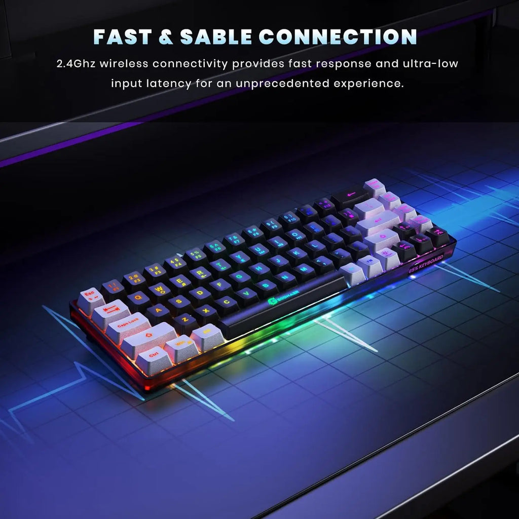 Elevate Your Gaming Experience with the GEODMAER Rechargeable Wireless Backlit Keyboard - 68 Keys Membrane Design for PC in English/Spanish Layout