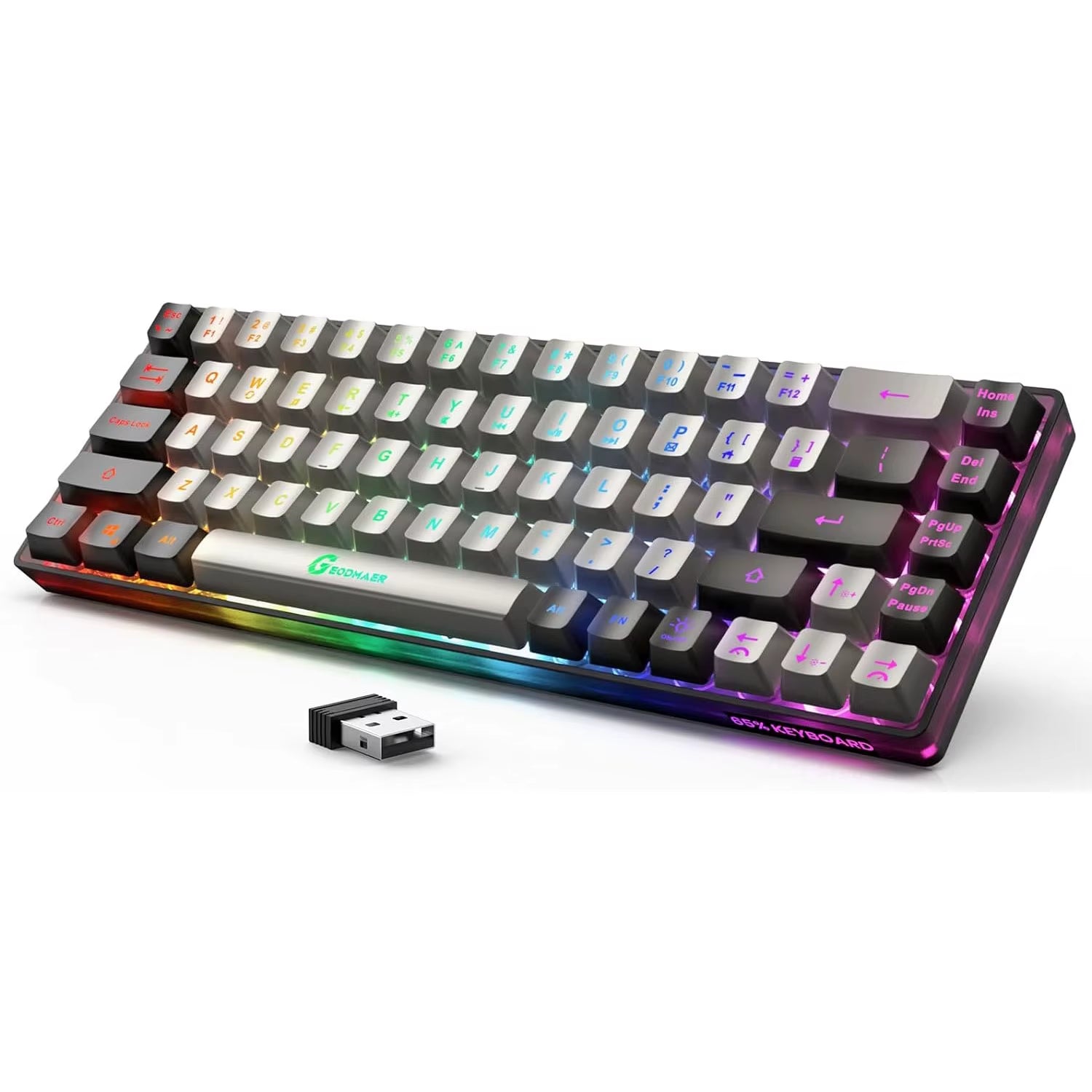 Elevate Your Gaming Experience with the GEODMAER Rechargeable Wireless Backlit Keyboard - 68 Keys Membrane Design for PC in English/Spanish Layout