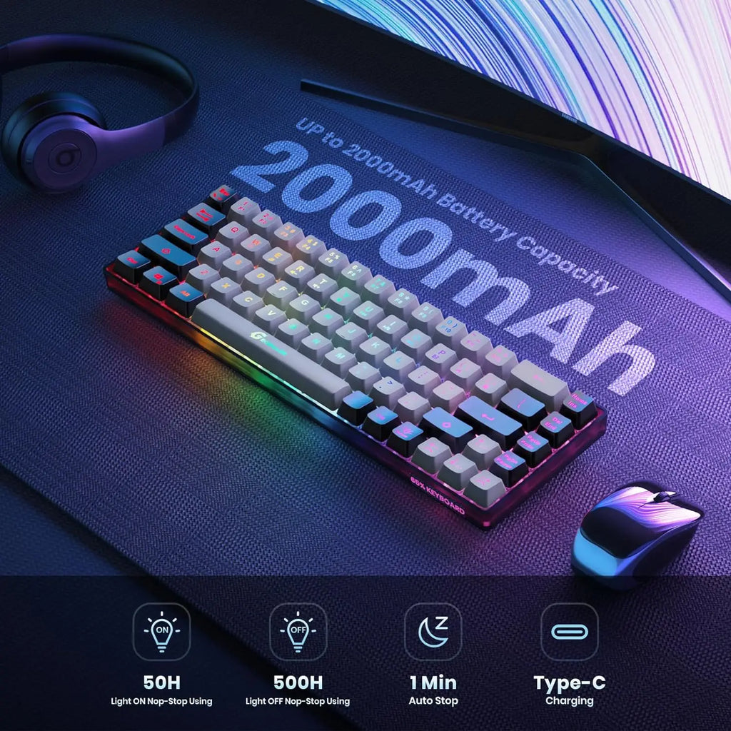 Elevate Your Gaming Experience with the GEODMAER Rechargeable Wireless Backlit Keyboard - 68 Keys Membrane Design for PC in English/Spanish Layout