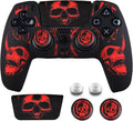 Laser Carving Silicone Skin for PS5 Controller X 1(Skulls Red) with Exclusive Thumb Grips X 8