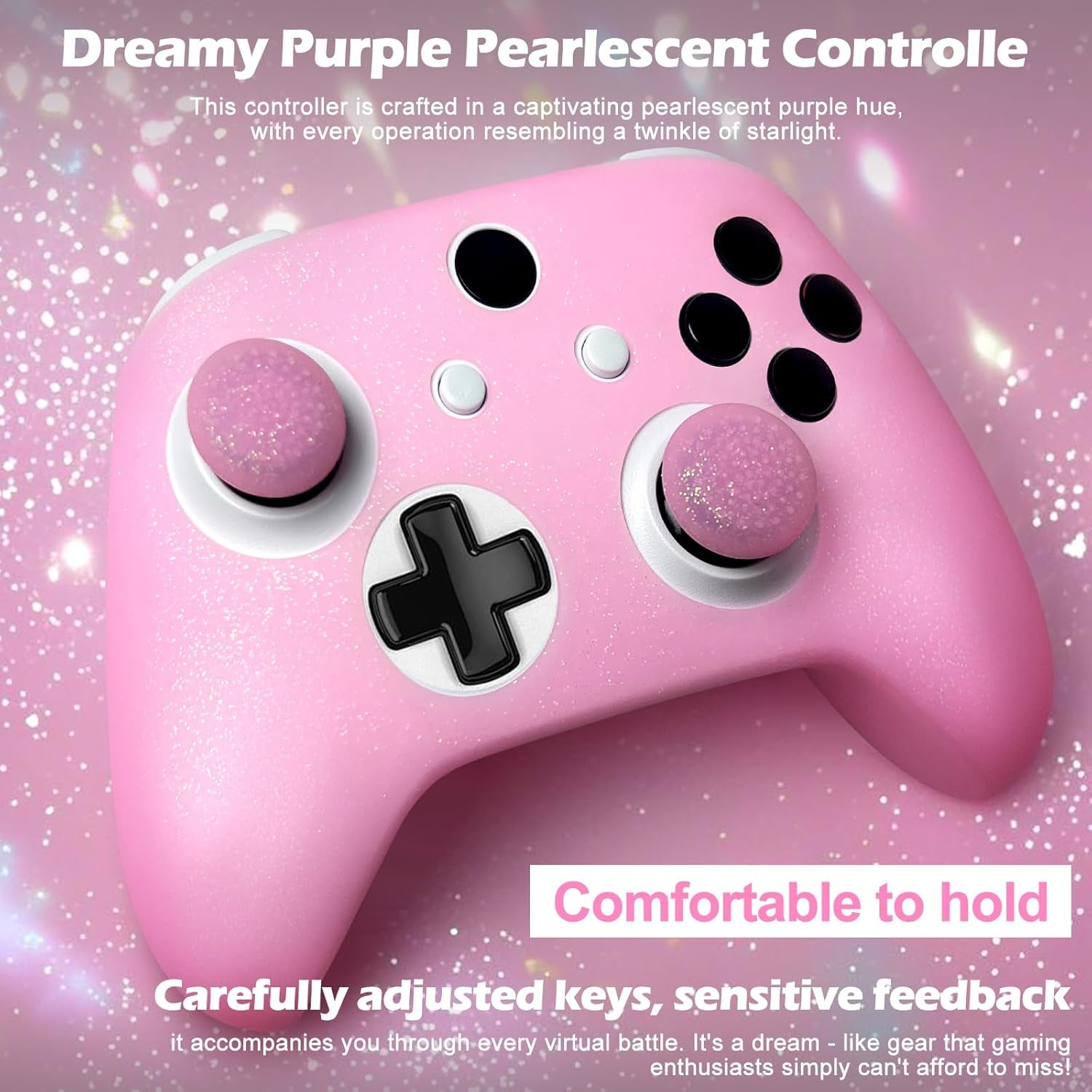 Pink Glitter Anti-Slip Protective Silicone Cover Skin Grips Compatible with Xbox ONE S/X Controller,8 PCS Glitter Thumb Grips Caps and 2 Grips Caps.